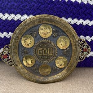 Gorgeous Vintage Seder Brass and Plate with Intricate Design
